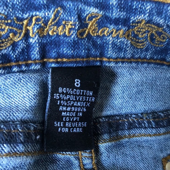 Kikit denim skit w/ruffle hem & embroidered gold floral & trim Size 8 - Picture 8 of 8